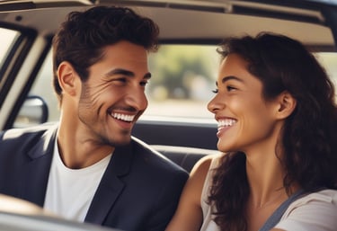 A happy couple in a car that just secured auto insurance through https://insurance-auto.com