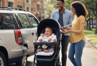 A couple loading with baby entering their SUV - https://insurance-auto.com