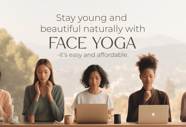 Face yoga for youthful appearance, natural facial exercises, weekly online sessions for skin health