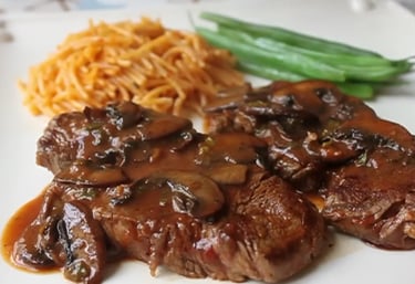 Beef Medallions with Caramelized Tomato Mushroom Pan Sauce