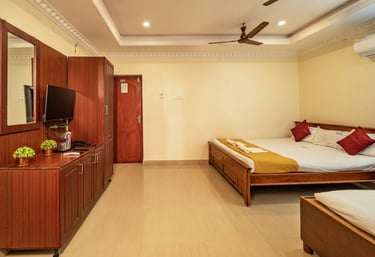 Comfortable hotel lobby with seating area and reception desk