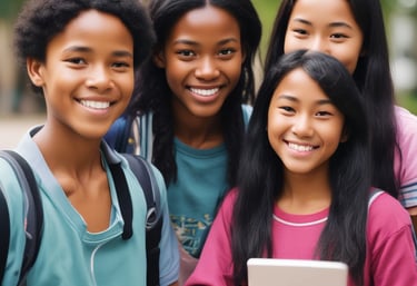 A group of young women happy to be attending a top US boarding school for special needs.