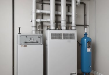 Verwarmingsinstallatie met leidingen, tanks en zonnepanelen voor energie-efficiënte woning