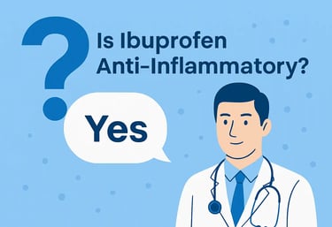 Illustration of a person with question marks and health icons, symbolizing ibuprofen's anti-inflammatory effects