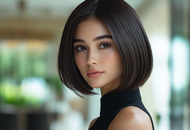 femmes brune avec un carre classique dans une mise en beaute 