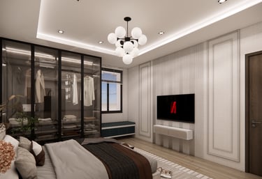 Master bedroom interior design by CASA DESIGNERS with elegant decor in Bengaluru