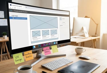  Layout de site moderno sendo desenhado em monitor de alta resolução.
