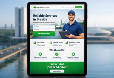 Design de Landing Page moderna e otimizada para conversão exibida em um tablet.