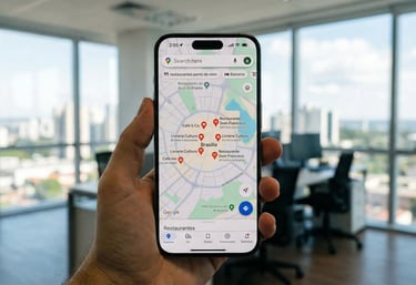 Resultado de busca local no Google Maps em celular em Brasília.