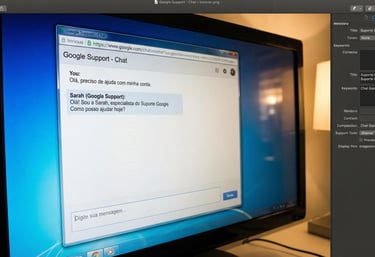 Interface de chat com suporte do Google em uma tela de computador.