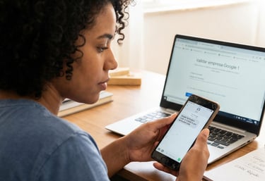 Pessoa recebendo código de verificação do Google no smartphone.