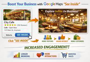 Infográfico de visibilidade no Google Maps impulsionada por inteligência de dados e SEO avançado.