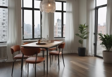 A vibrant virtual tour interface showcasing a modern apartment