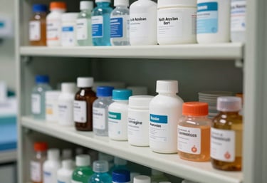 A clean, organized medical storage area with labeled supplies, demonstrating the attention to detail and hygiene in a North American facility.