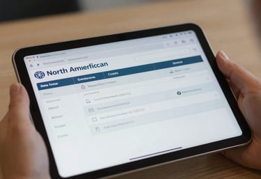 A close-up of a tablet displaying a clean, professional dashboard in a North American / US corporate setting.