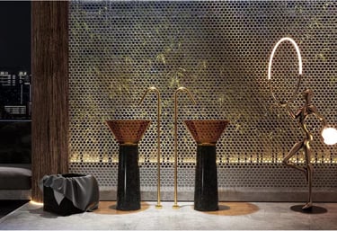 a room with a lamp and a lamp on a table