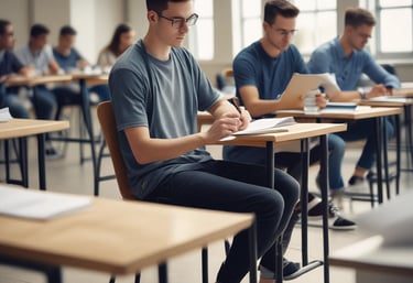 a man riding a skateboard down a street next to tall buildings