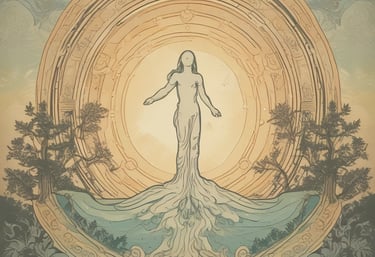 A close-up of hands gently holding vibrant herbal remedies, glowing with sacred energy.