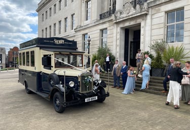 Henry vintage wedding bus from Fairytale Wedding Car car hire South Yorkshire y.