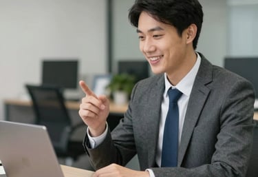 A professional consultant discussing risk management strategies with clients in a modern office.