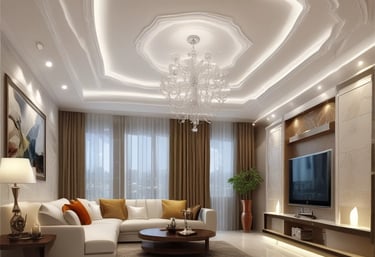 Textured 3D art wall panels illuminated by soft ambient lighting.