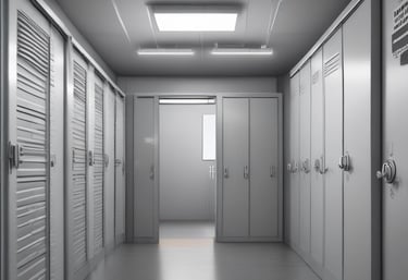 A modern storage facility with various sized units.