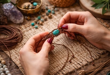 Pulsera tejida de macramé con una turquesa en el centro