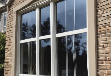 A professional cleaning a large residential window with sparkling results.