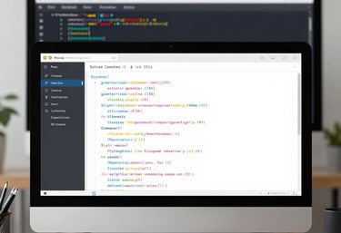 A trio of bento-style service cards arranged neatly on a dark background with electric blue accents.