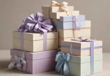 A warm scene of a beautifully wrapped gift box with a handwritten note, sitting on a cozy wooden table.