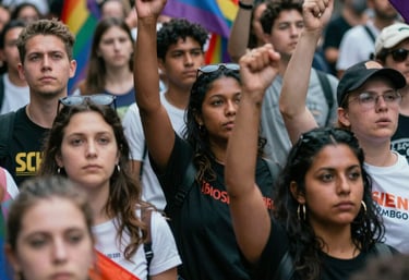 A group of diverse people engaged in a lively art workshop, painting and sharing ideas.