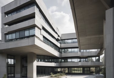 A sleek modern building with clean lines and large glass windows reflecting the sky.