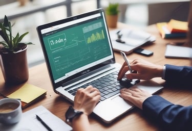 A developer coding on a laptop with lines of code visible on screen.