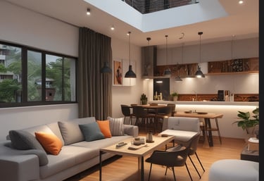 Friendly real estate agent showing documents to a happy couple in a bright office.