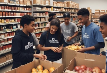 Volunteers distributing fresh produce at a community food pantry event.