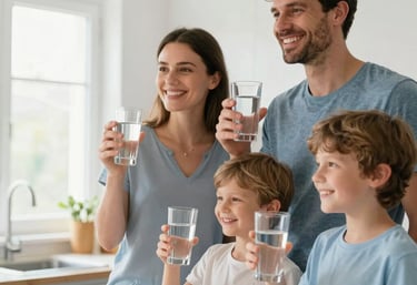 Close-up of a professional technician installing a water softener device on a house main water pipe.