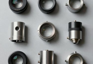 A minimalist, top-down photograph of various non-standard hardware parts arranged on a light grey surface. The parts show a variety of finishes and shapes, reflecting the factory's versatility and custom development capabilities.