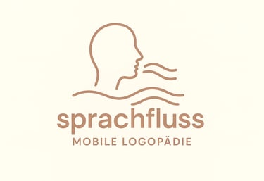 Minimalist logo for Sprachfluss Mobile Logopädie featuring a profile silhouette and waves.