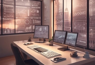 Abstract digital network with glowing nodes and circuit-like lines on a midnight blue background.