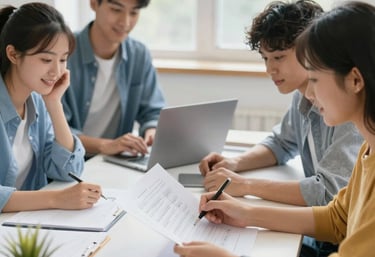 A professional consultant discussing business strategy with a client in a modern office.