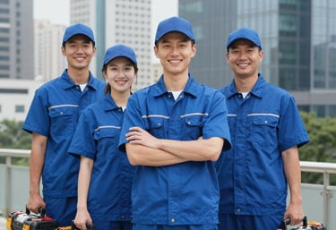 Happy homeowner giving thumbs up after a flawless aircon servicing at their apartment.