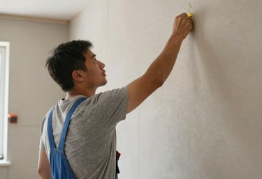 Close-up of skilled craftsmen applying precise tile work in a sophisticated interior.