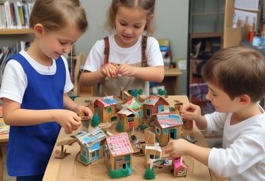 Young students sketching building designs with focused expressions.