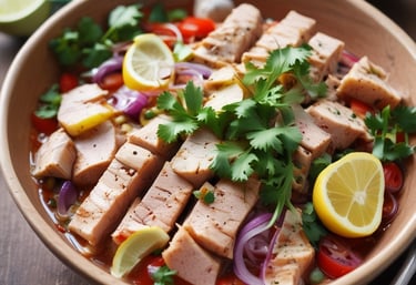 A colorful Mexican healthy meal plate with eggs, nopales, avocado salad, and fresh vegetables.
