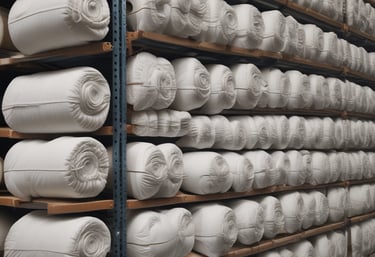 A vibrant warehouse filled with neatly stacked international apparel shipments ready for distribution.