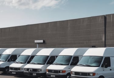 A modern delivery truck driving through a cityscape at dawn, symbolizing reliable transport services.