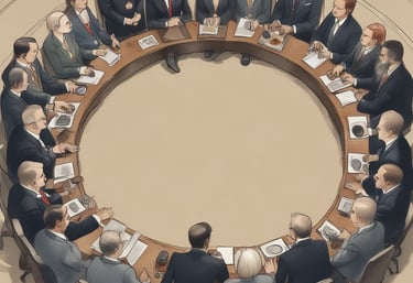 A modern conference room with international delegates engaged in discussion, reflecting a professional global environment.