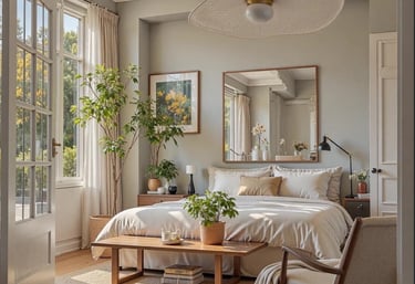 a bedroom with a bed and a chair