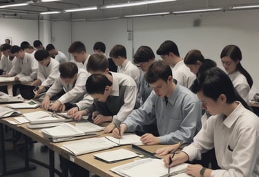 A professional meeting setting with people discussing branding materials.