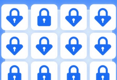 Clean infographic grid showing successful trade statistics and blue diamond locks, using #8CB8DB and #0A1C2C.